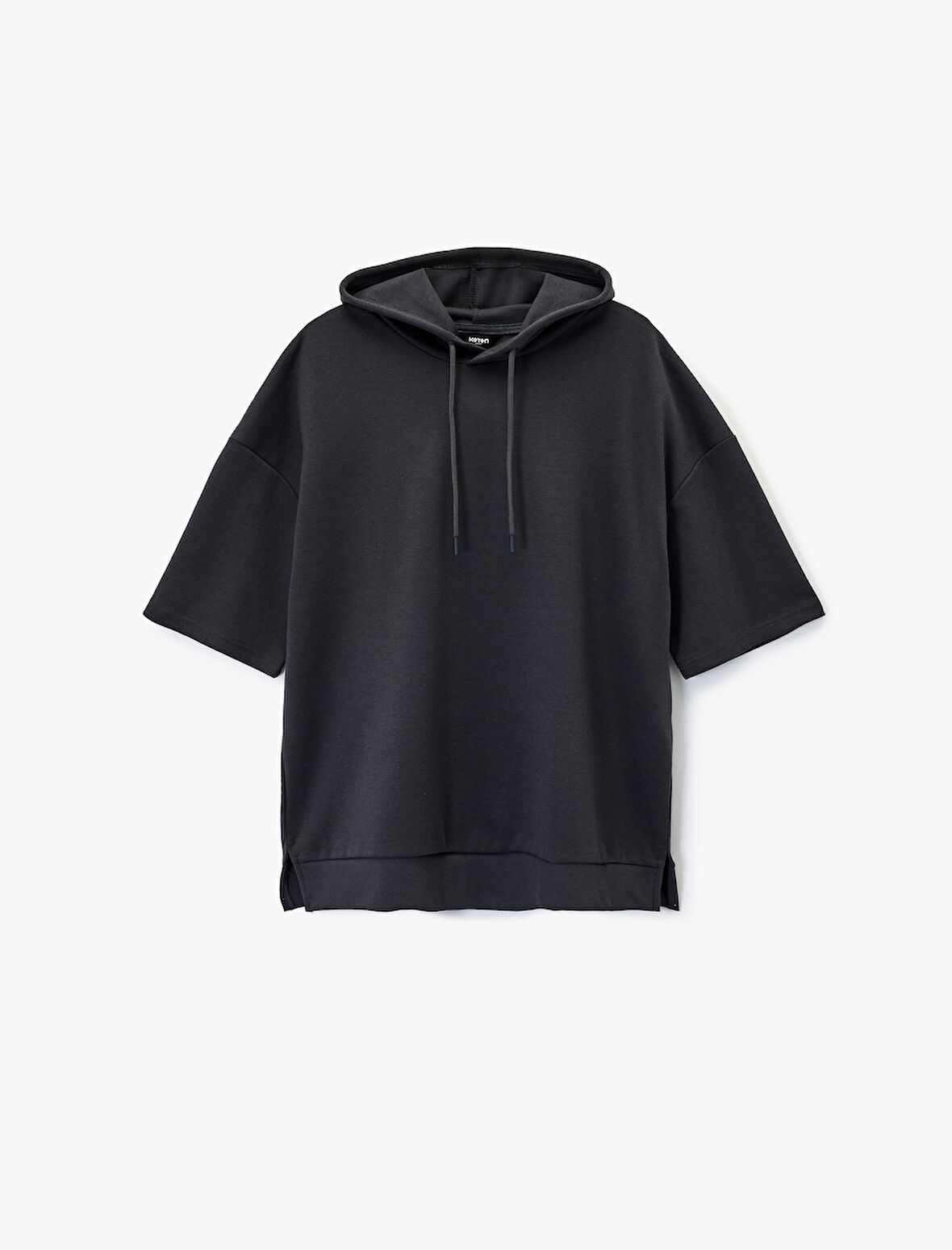 Kısa Kollu Kapşonlu Pamuklu Oversize Spor Sweatshirt