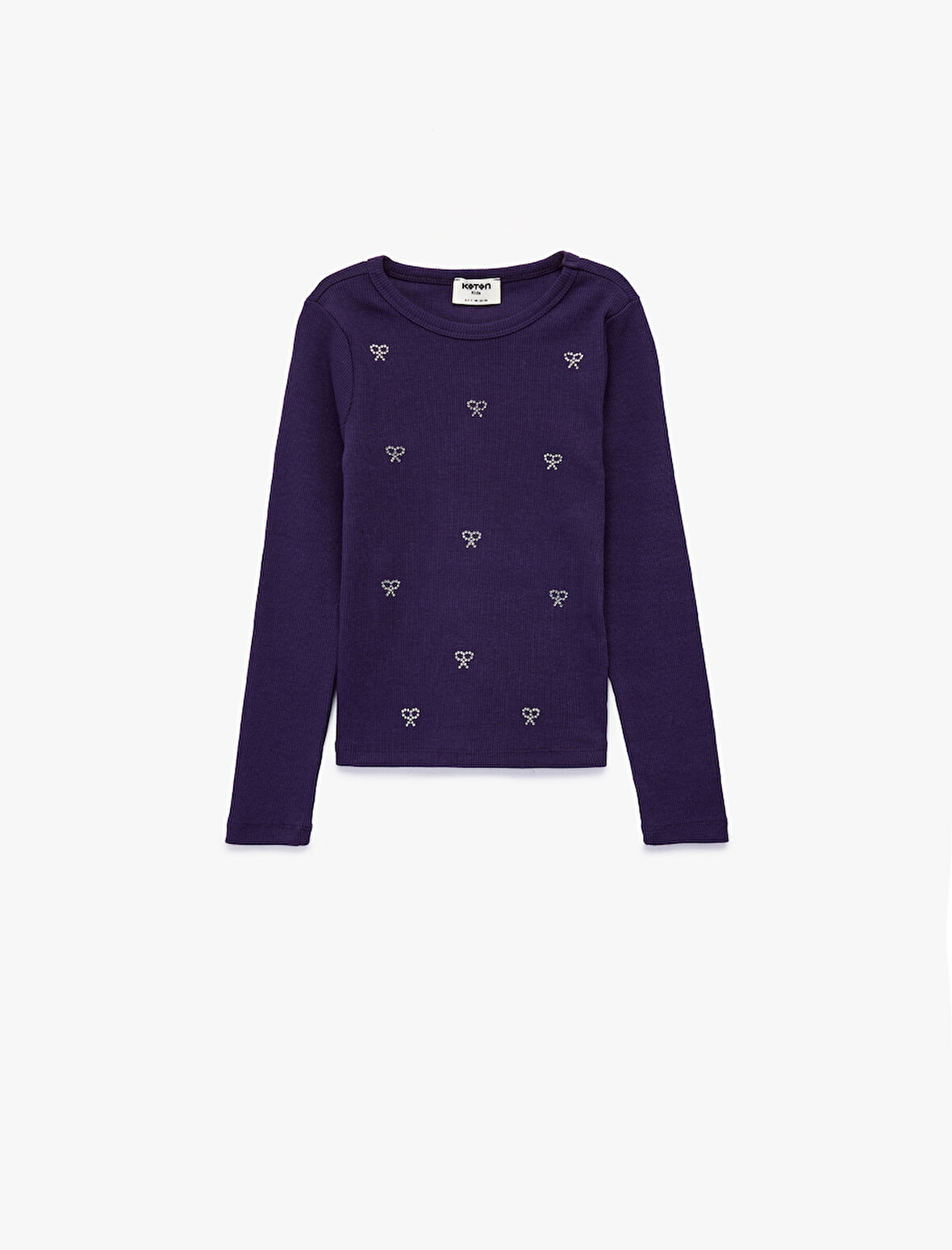 Fiyonk Taş Detaylı Uzun Kollu Bisiklet Yaka Pamuklu Tişört