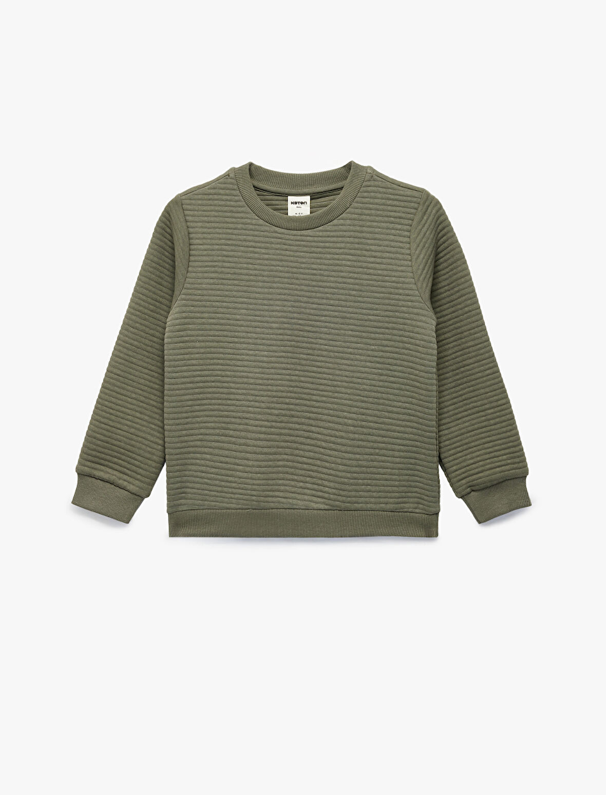 Uzun Kollu Bisiklet Yaka Dokulu Pamuklu Sweatshirt