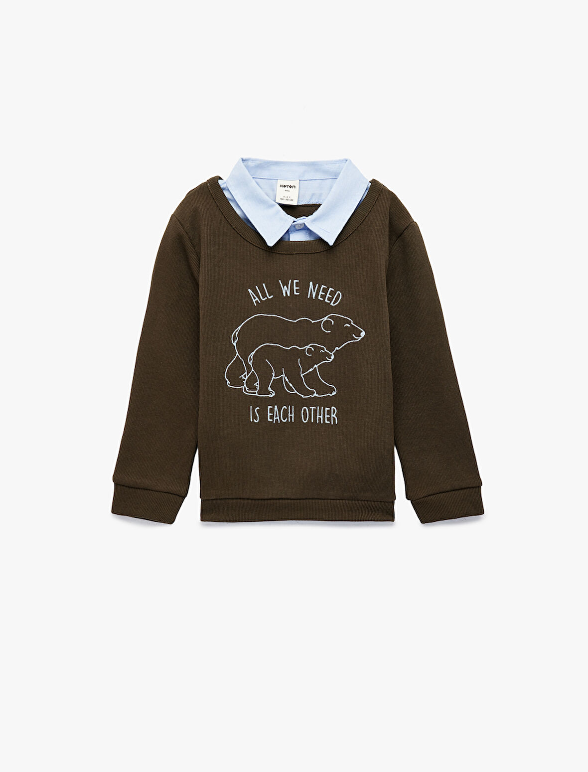 Uzun Kollu Gömlek Yaka Baskılı Sweatshirt