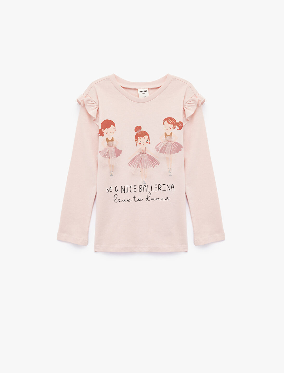 Balerin Baskılı Uzun Kollu Bisiklet Yaka Pamuklu Tişört