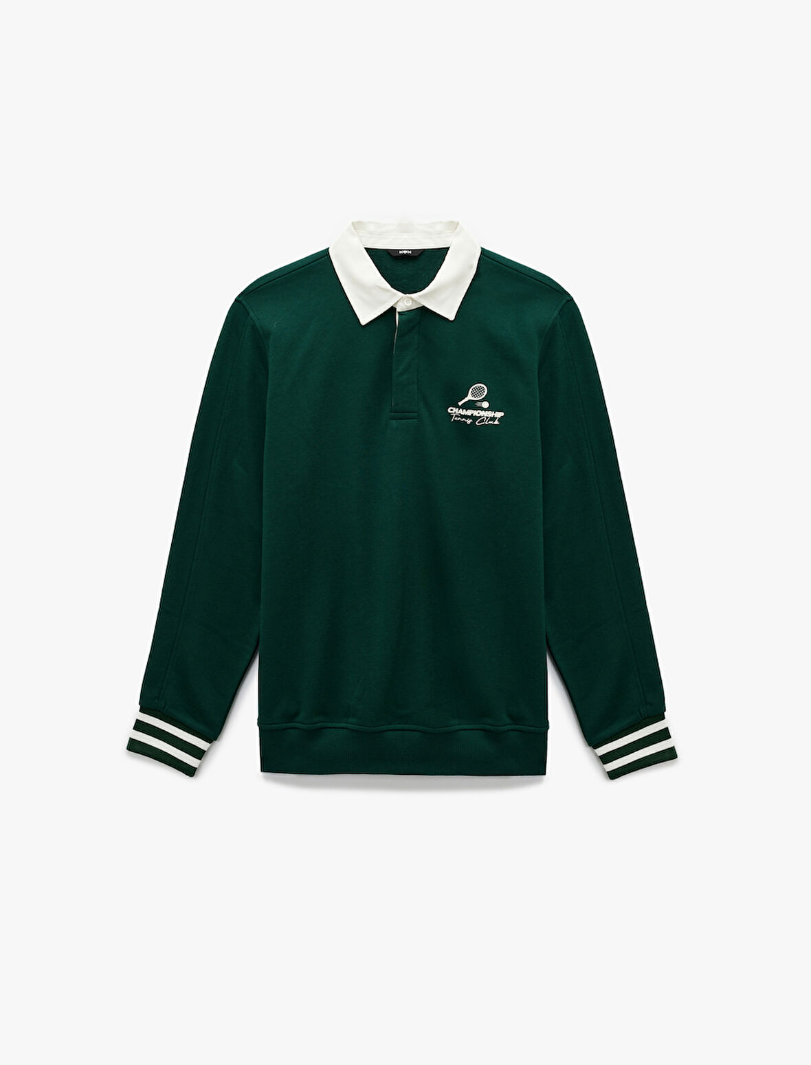 Regular Fit Renk Kontrastlı Çizgili Polo Yaka Baskılı Sweatshirt