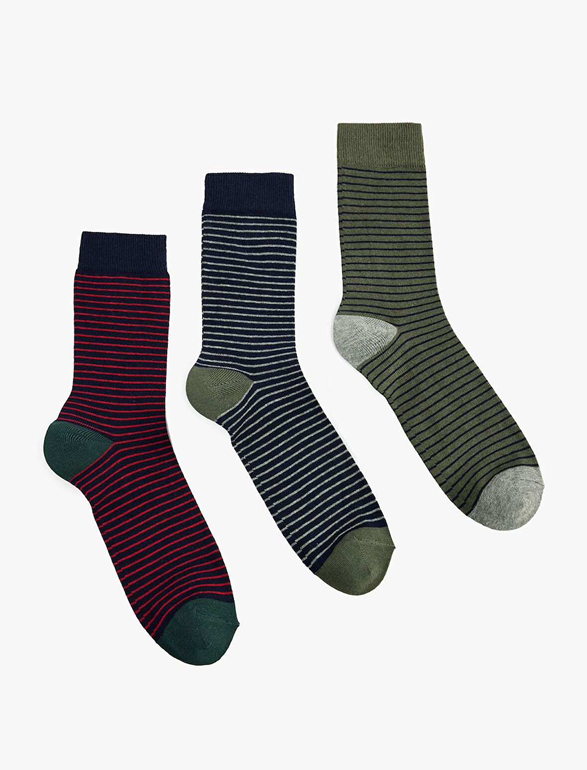 Çok Renkli Çizgili Pamuklu 3'lü Soket Çorap Seti