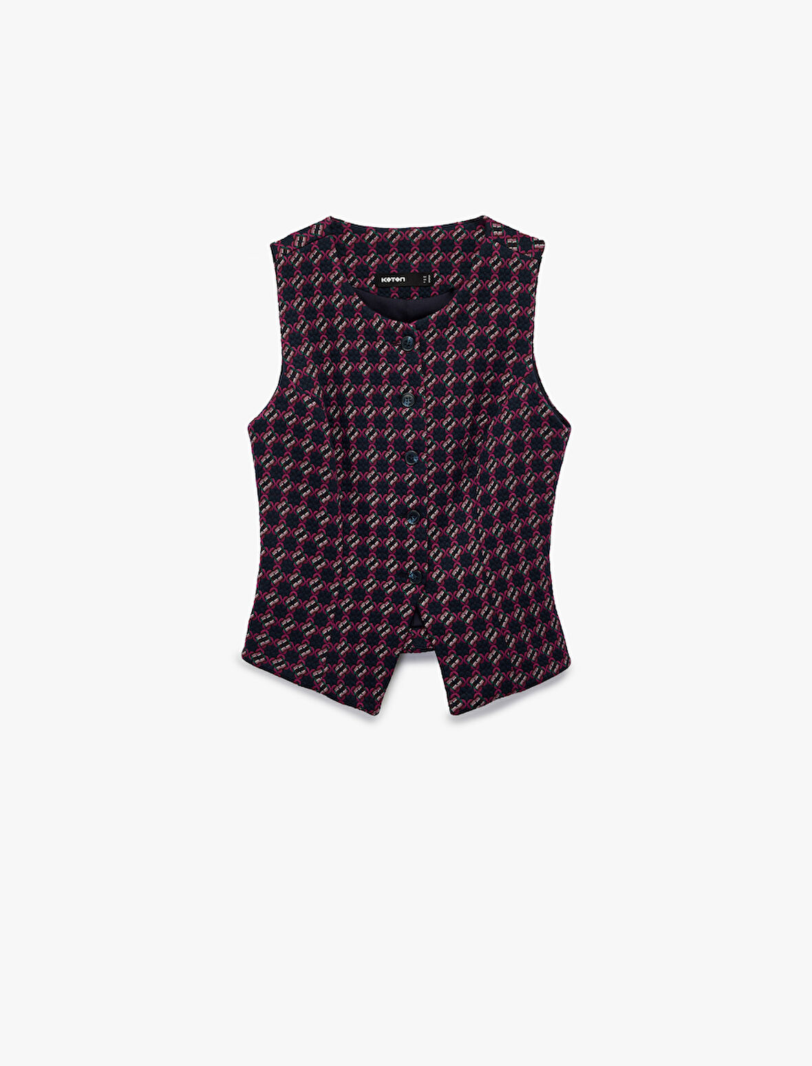 Slim Fit Bisiklet Yaka Düğmeli Desenli Yelek