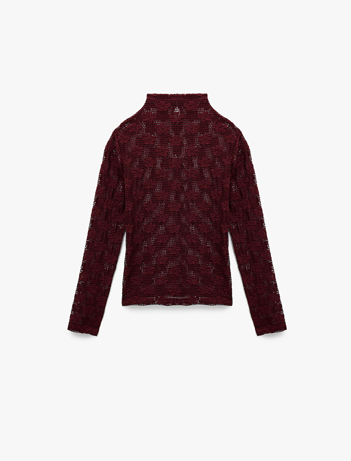 Dik Yaka Uzun Kollu Dantelli Bluz