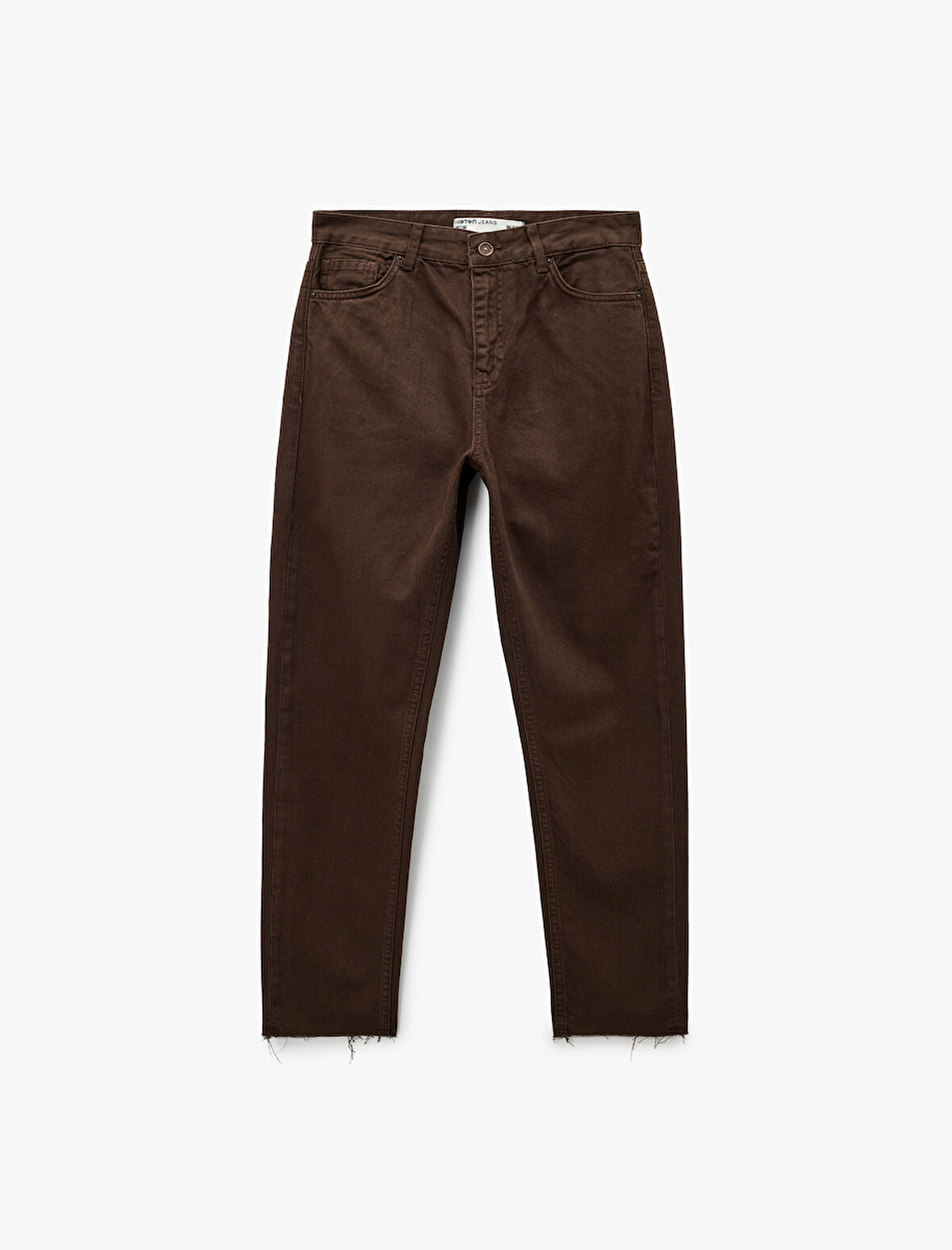 Düğmeli Cepli Yüksek Bel Pamuklu Düz Paça Mom Jean Pantolon -  Mom Jeans