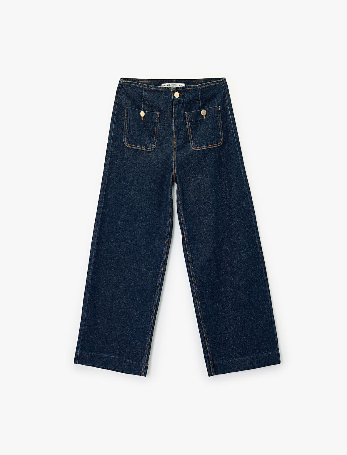 Yüksek Bel Cep Detaylı Rahat Kalıp Geniş Paça Jean Pantolon - Culotte Jeans