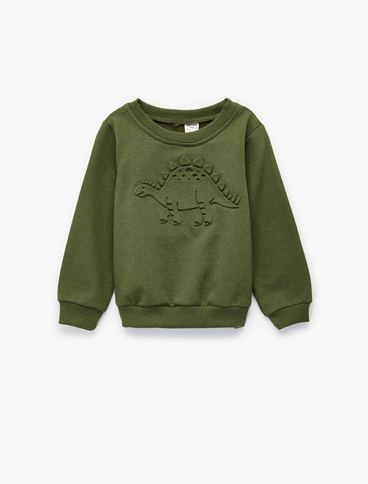 Dinozor Baskılı Uzun Kollu Bisiklet Yaka Sweatshirt