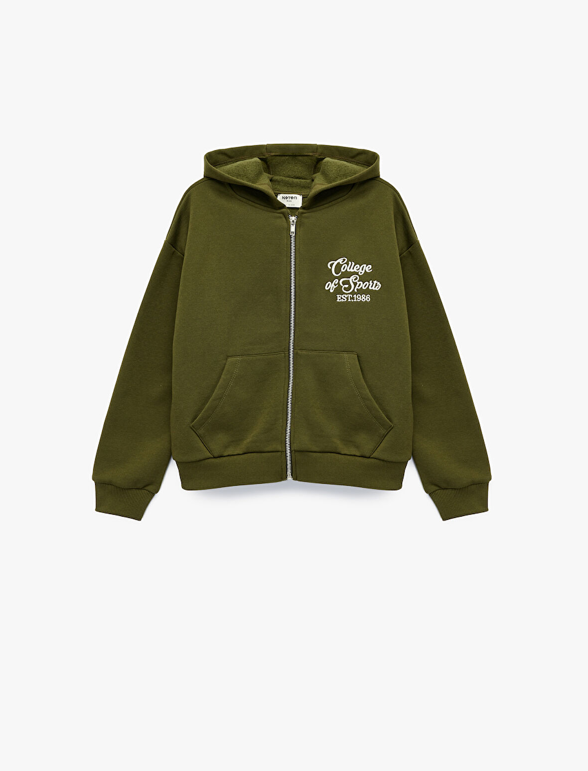 Şardonlu Uzun Kollu Kapşonlu Fermuarlı Sweatshirt