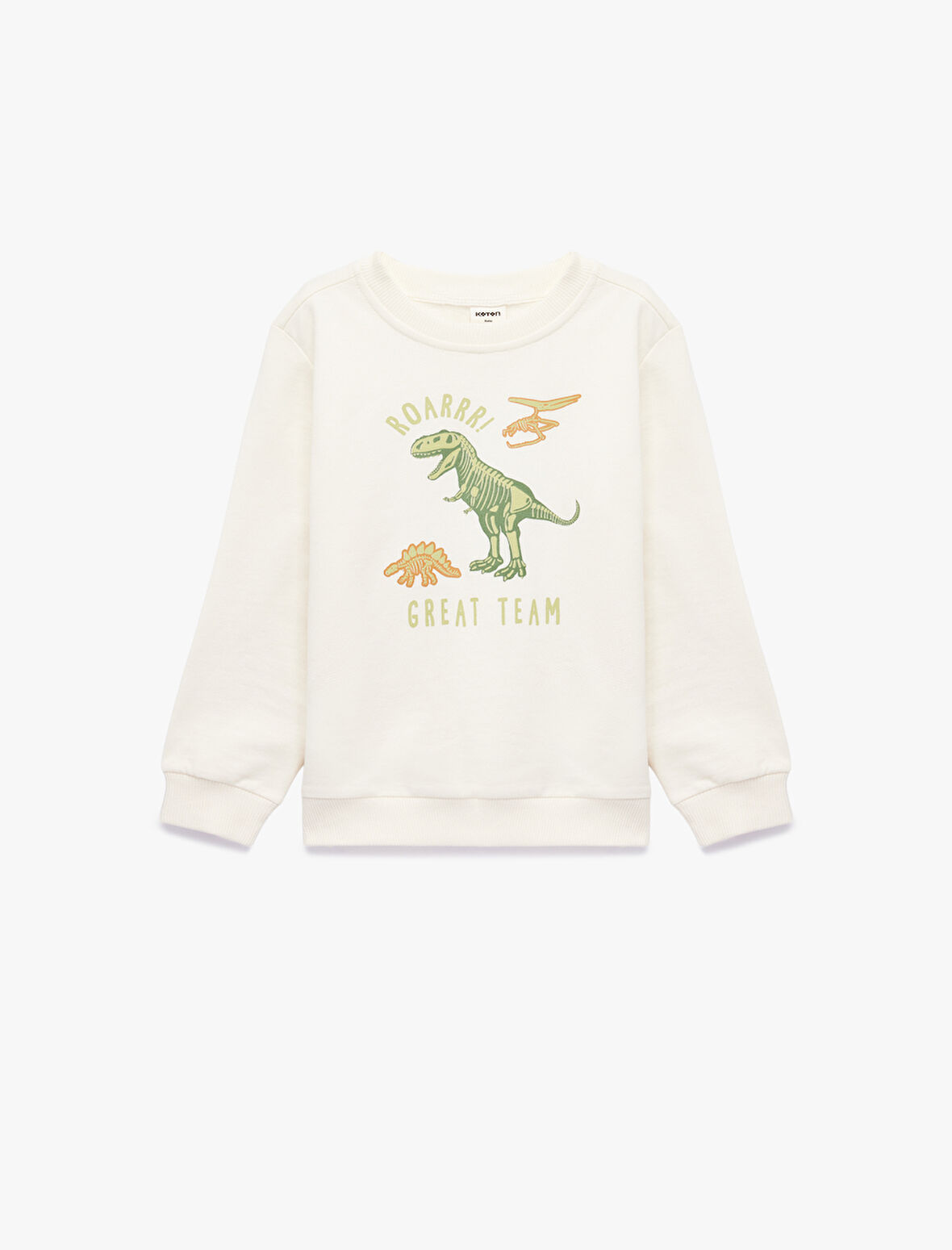Pamuklu Uzun Kollu Bisiklet Yaka Dinozor Baskılı Sweatshirt