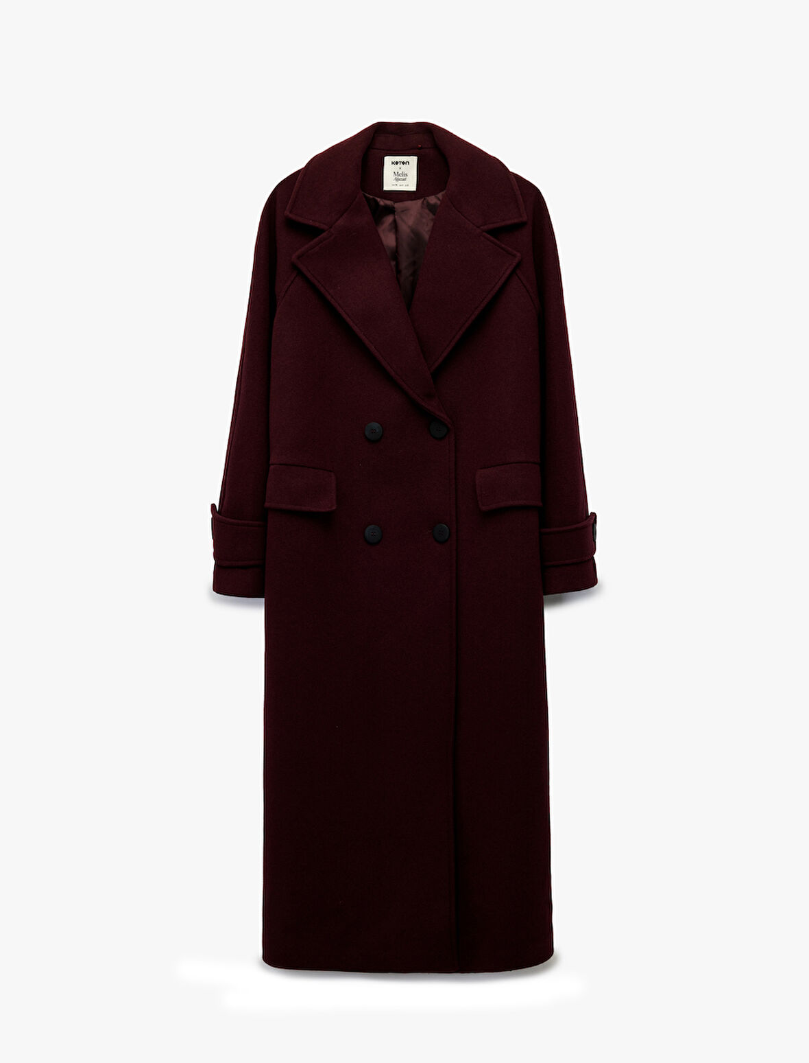 Koton X Melis Ağazat - Kaşe Kaban Kruvaze Uzun Kollu Cepli Düğmeli