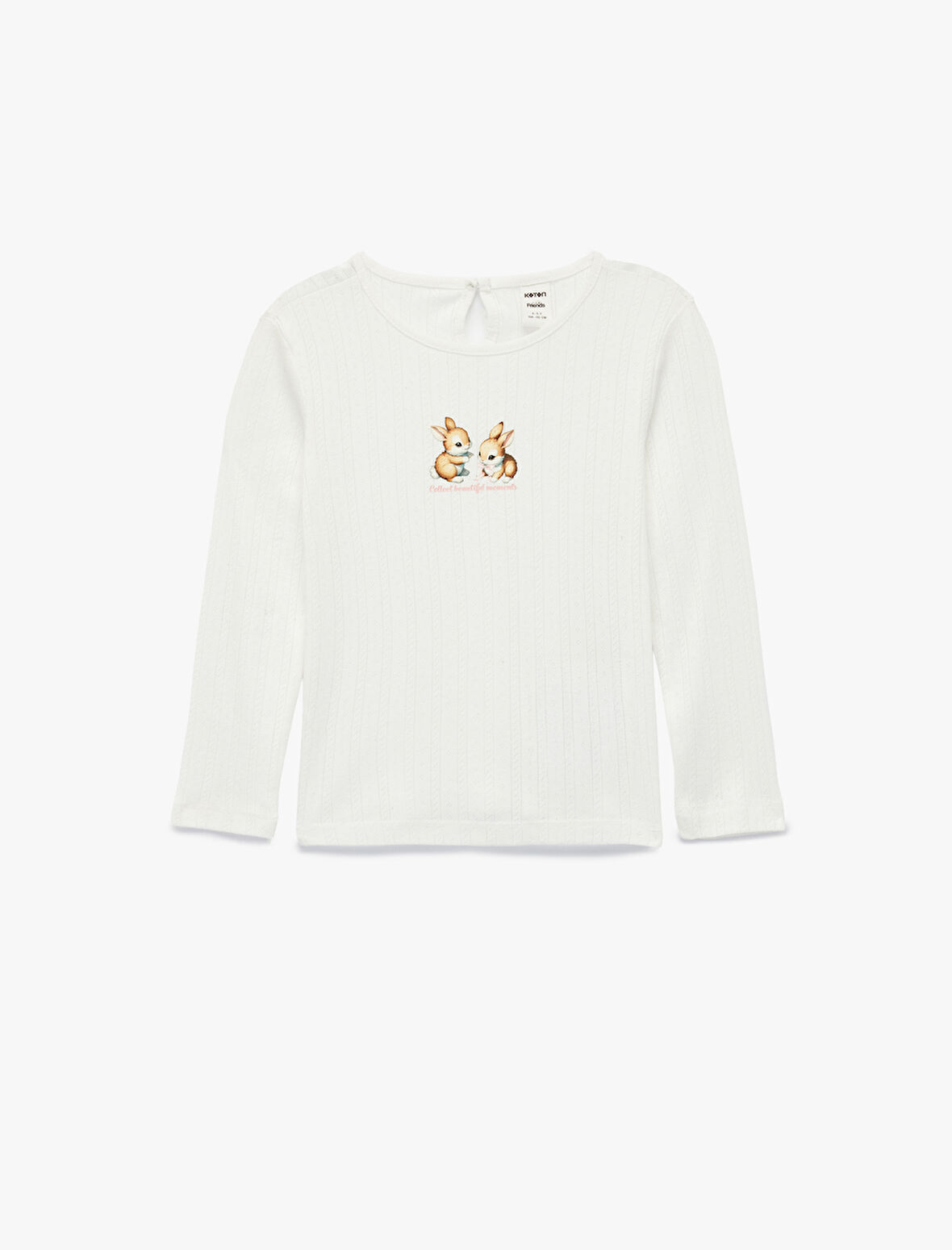 Tavşan Baskılı Uzun Kollu Bisiklet Yaka Tişört