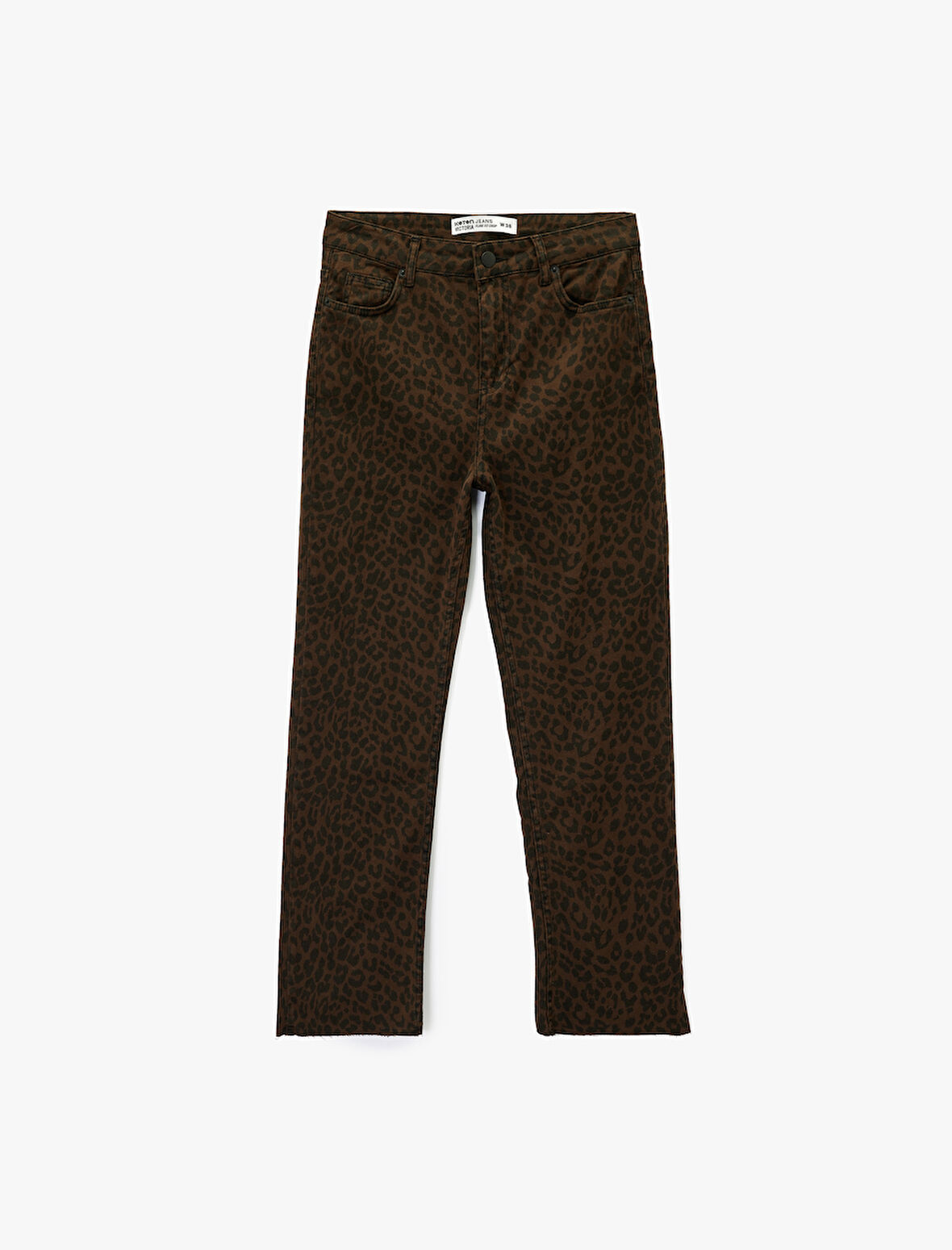 Dar Kesim Cepli Leopar Desenli Jean Pantolon - Flare Fit Crop Jeans