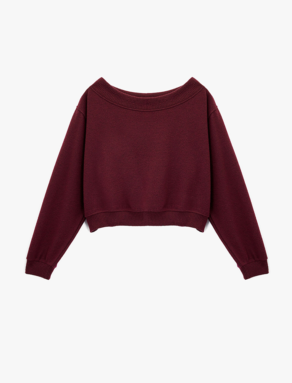 Viskon Karışımlı Kayık Yaka Omzu Açık Uzun Kollu Tişört