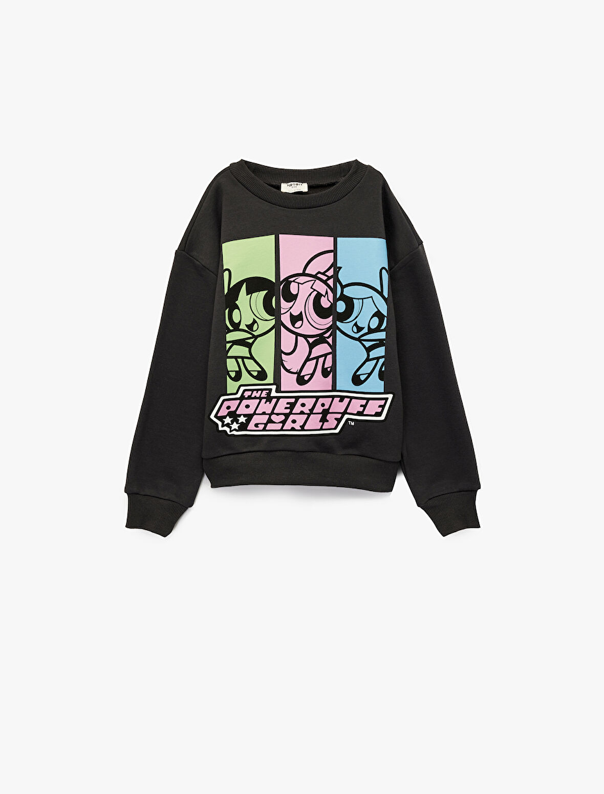 Şardonlu Uzun Kollu Bisiklet Yaka Lisanslı Powerpuff Girls Oversize Sweatshirt
