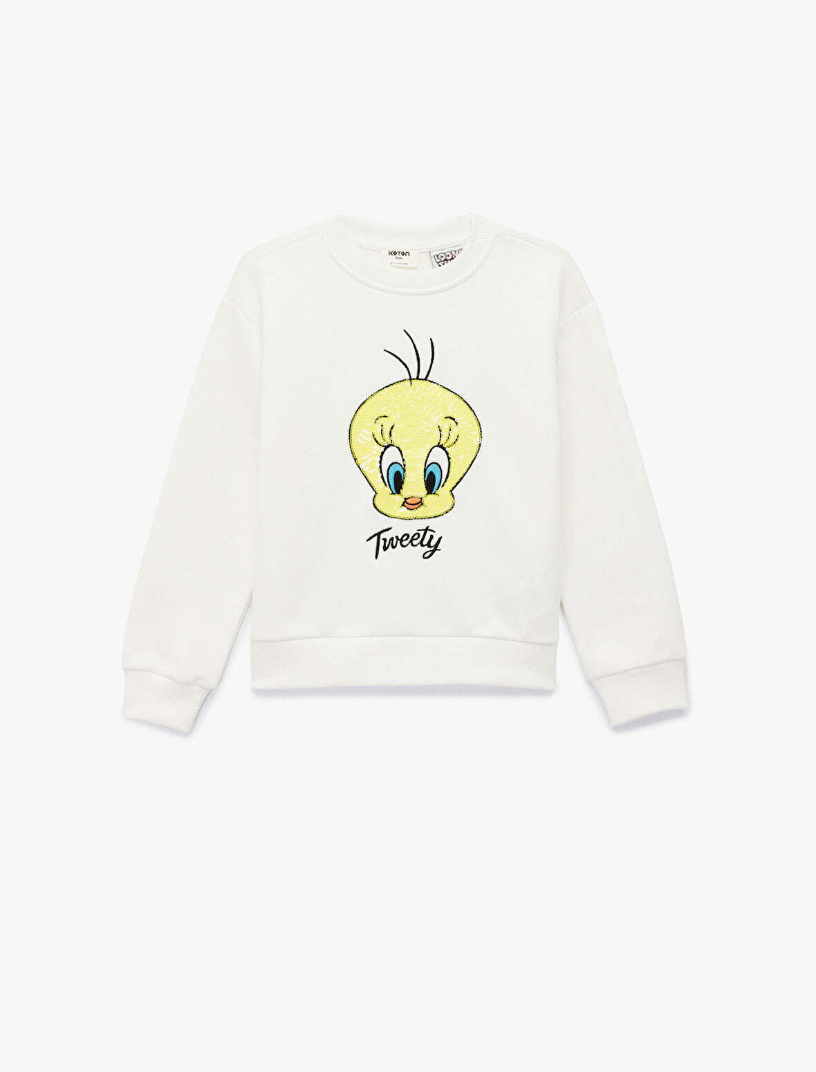 Lisanslı Tweety Baskılı Uzun Kollu Bisiklet Yaka Sweatshirt