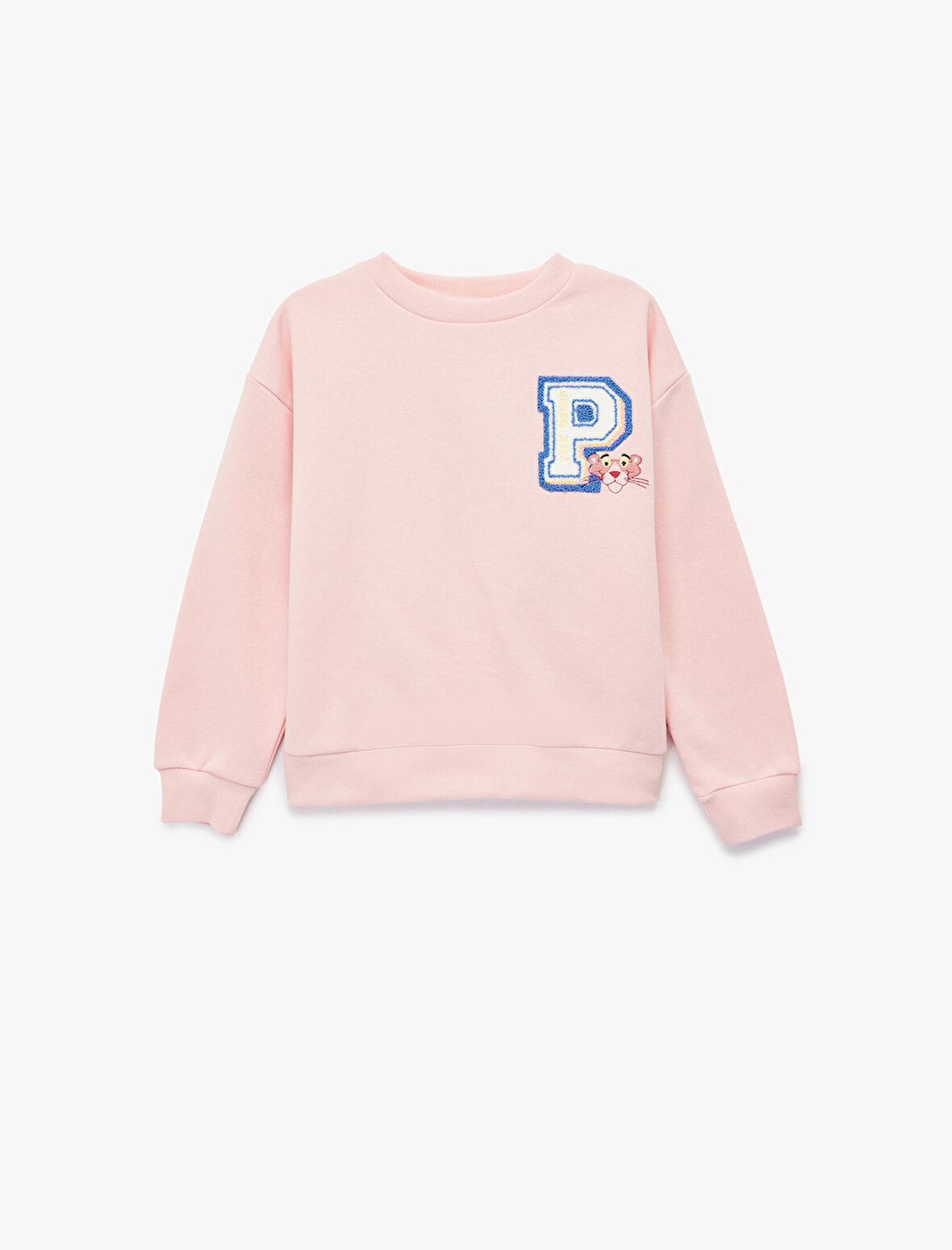 Lisanslı Pembe Panter Baskılı Uzun Kollu Bisiklet Yaka Sweatshirt