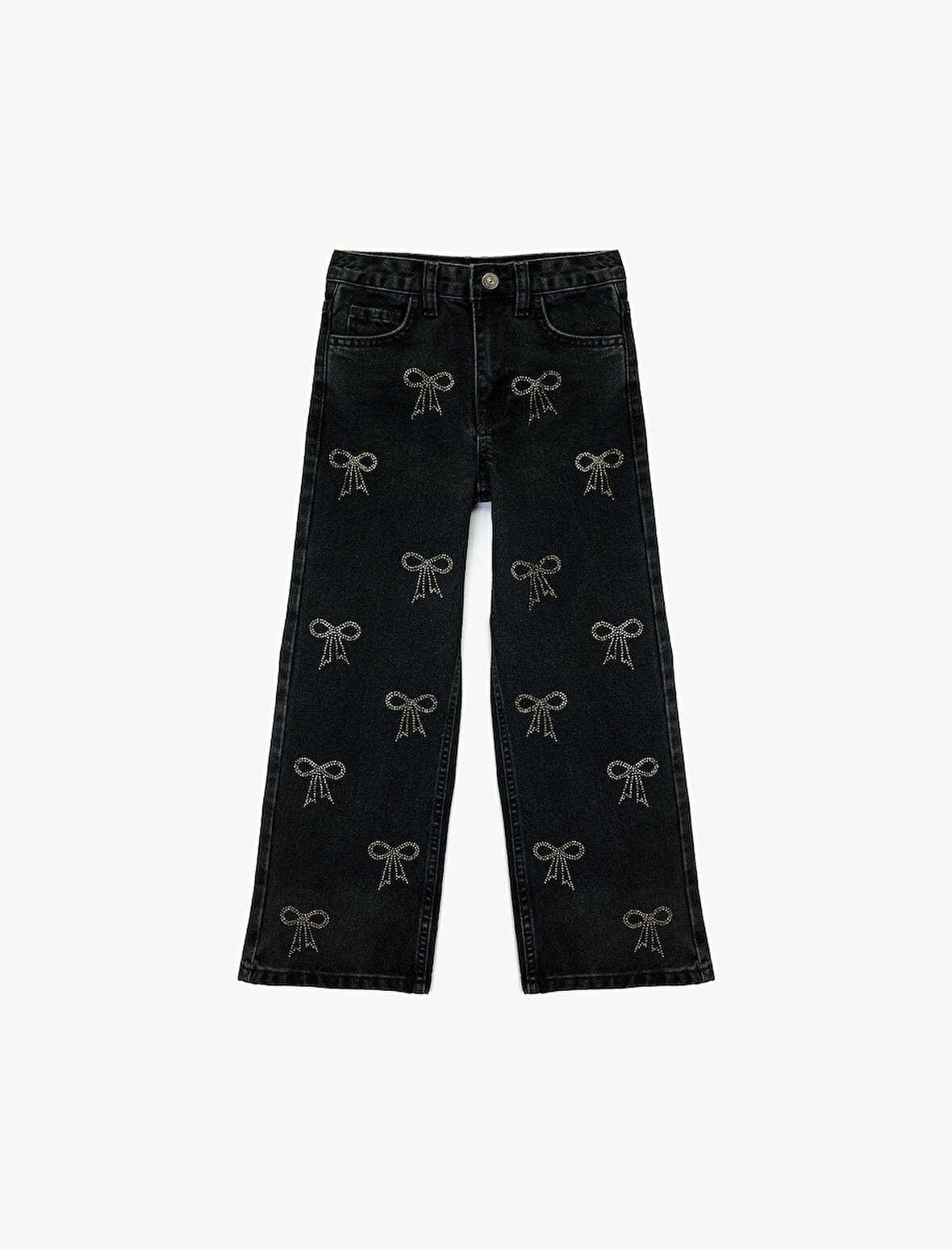 Pamuklu Fiyonk Detaylı Geniş Paça Denim Pantolon