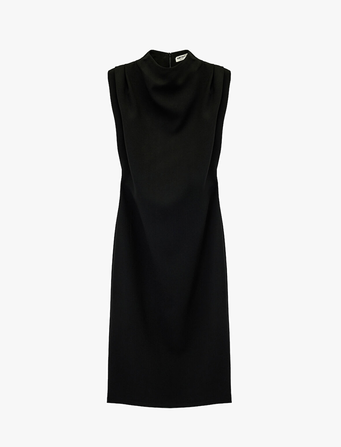 Dik Yaka Kolsuz Yırtmaç Detaylı Basic Uzun Elbise