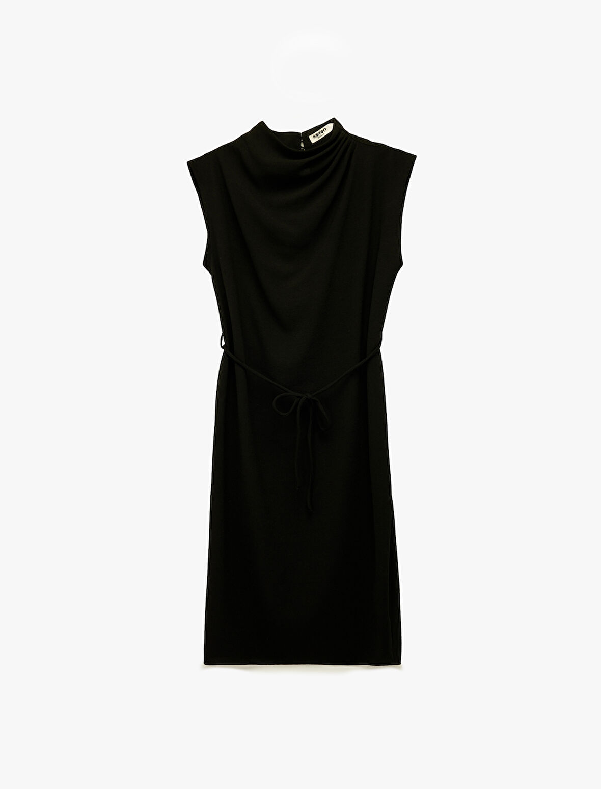 Dik Yaka Kolsuz Midi Drapeli Elbise