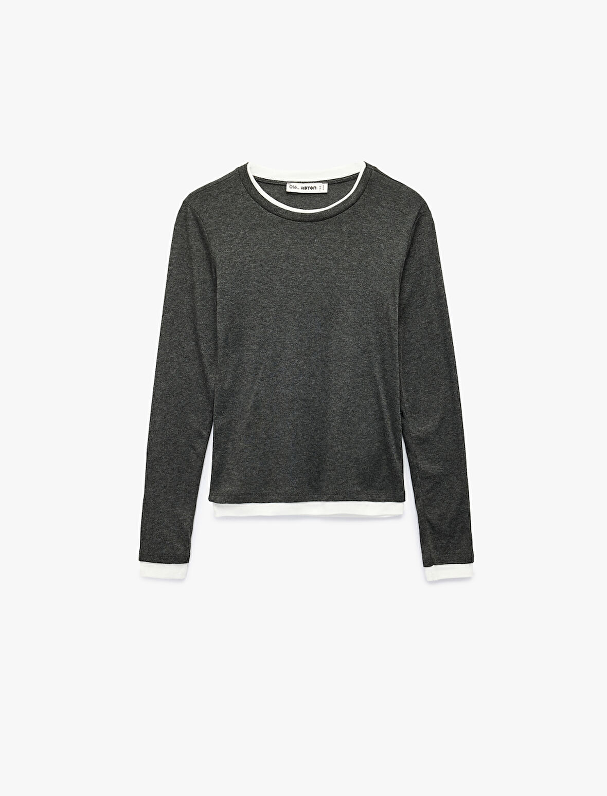 Bisiklet Yaka Biyeli Slim Fit Viskon Karışımlı Uzun Kollu Tişört