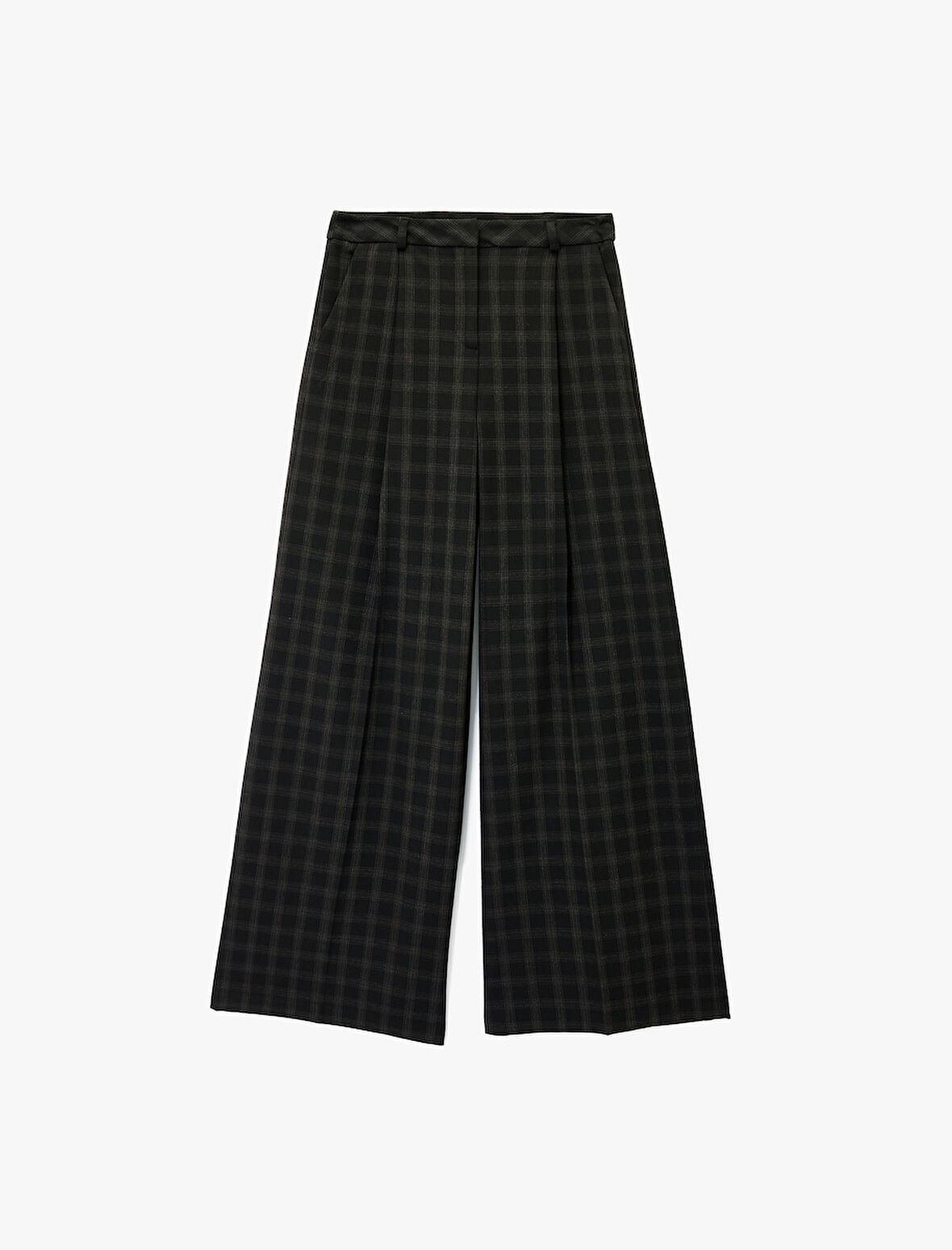 Cepli Yüksek Bel Kareli Geniş Paça Palazzo Pantolon