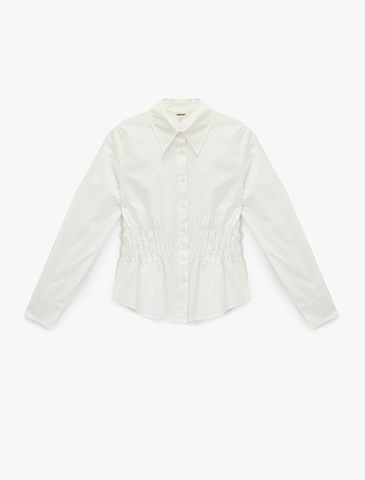 Pamuklu Slim Fit Uzun Kollu Klasik Yaka Beli Büzgülü Poplin Gömlek