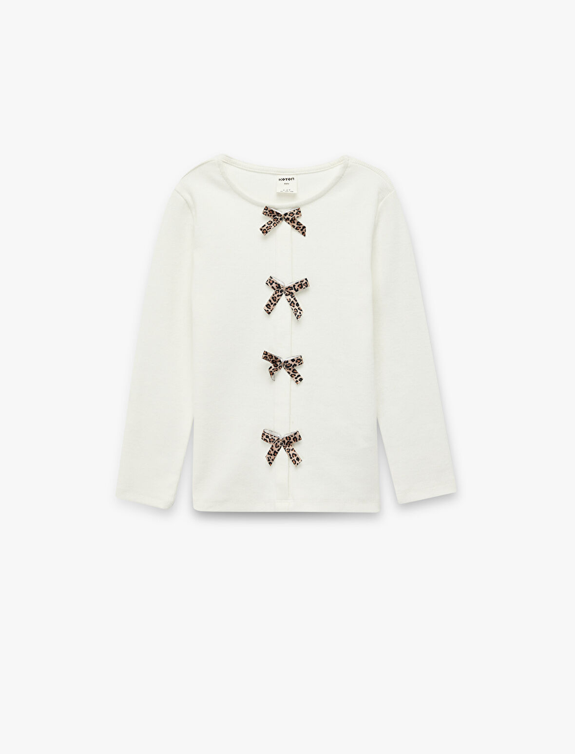 Uzun Kollu Fiyonk Detaylı Bisiklet Yaka Pamuklu Tişört