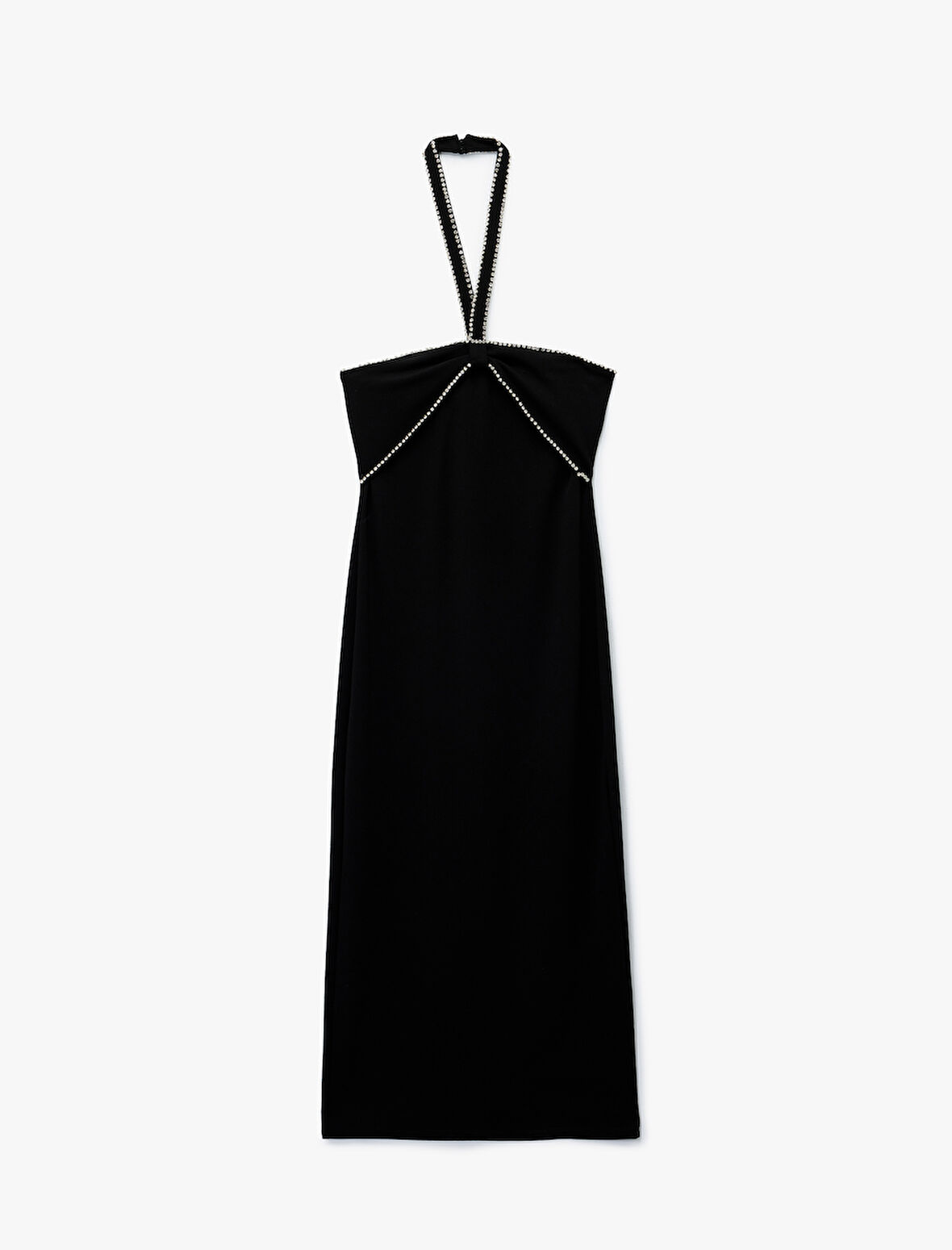 Boyundan Bağlamalı Midi Boy Taşlı Kadife Elbise