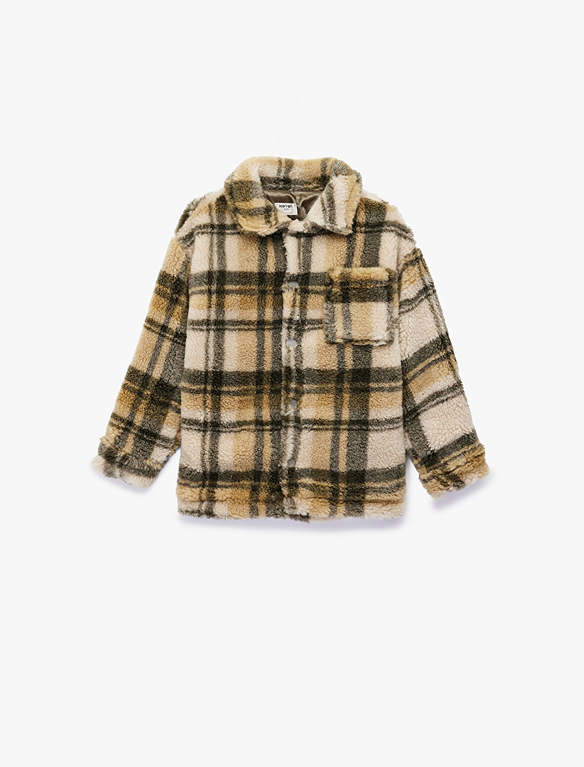 Cep Detaylı Uzun Kollu Ekoseli Polar Ceket