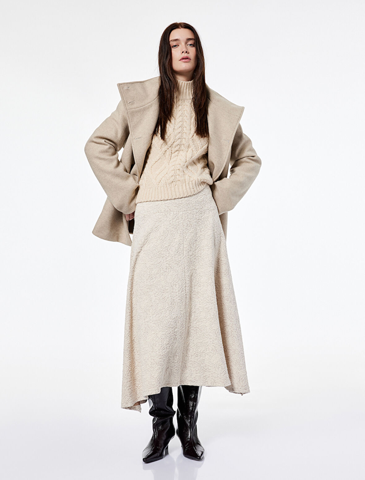 Koton X Şahika Ercümen - Dokulu Asimetrik Kesim Midi Etek