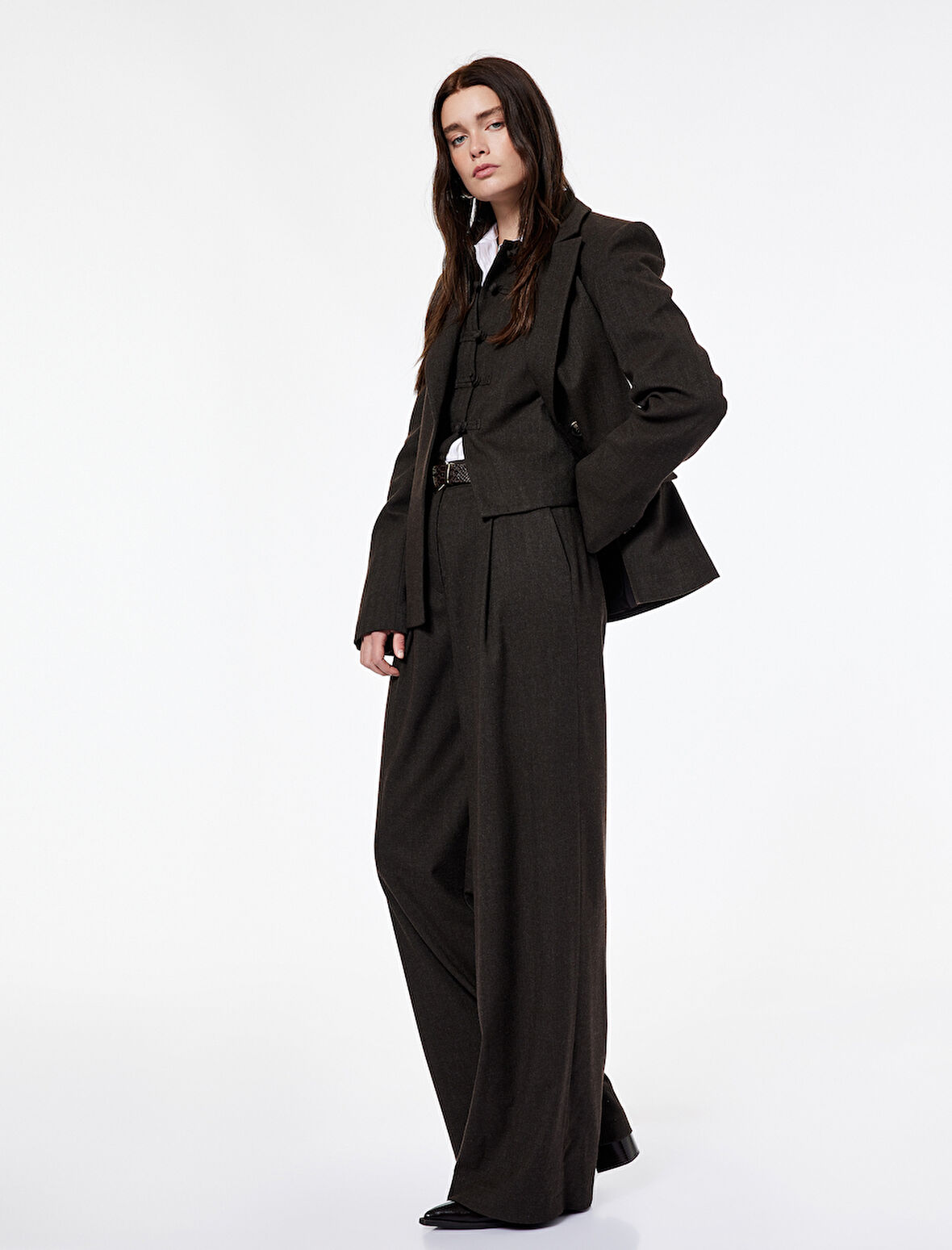 Koton X Şahika Ercümen -  Flanel Kumaş Geniş Paça Cepli Palazzo Kışlık Pantolon