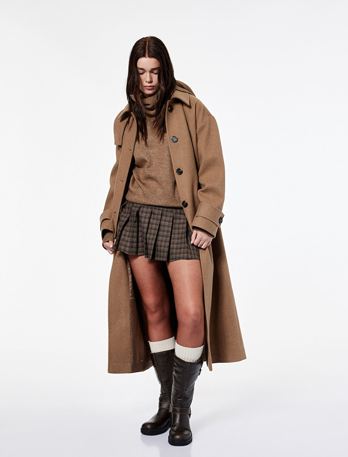 Koton X Şahika Ercümen - A Kesim Pileli Mini Ekose Etek