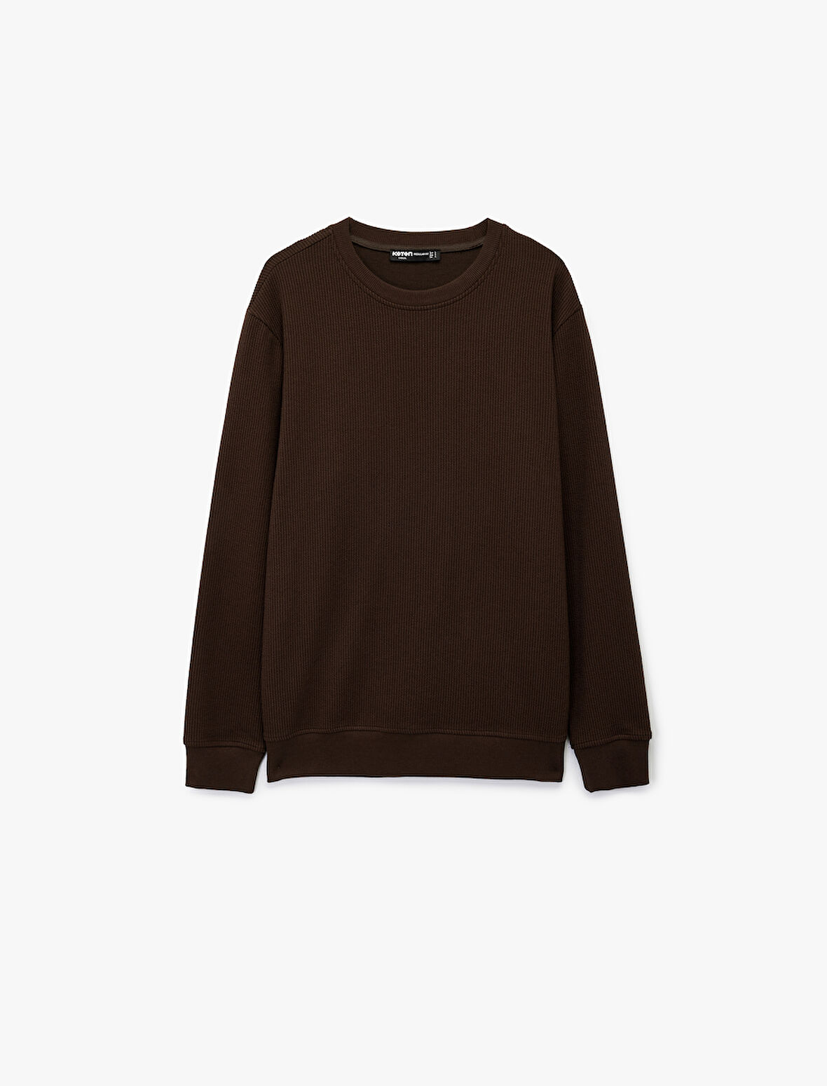 Regular Fit Uzun Kollu Dokulu Basic Bisiklet Yaka Sweatshirt