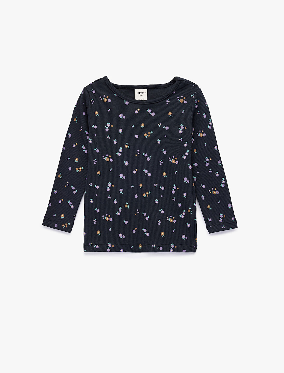 Pamuklu Bisiklet Yaka Çiçekli Uzun Kollu Tişört