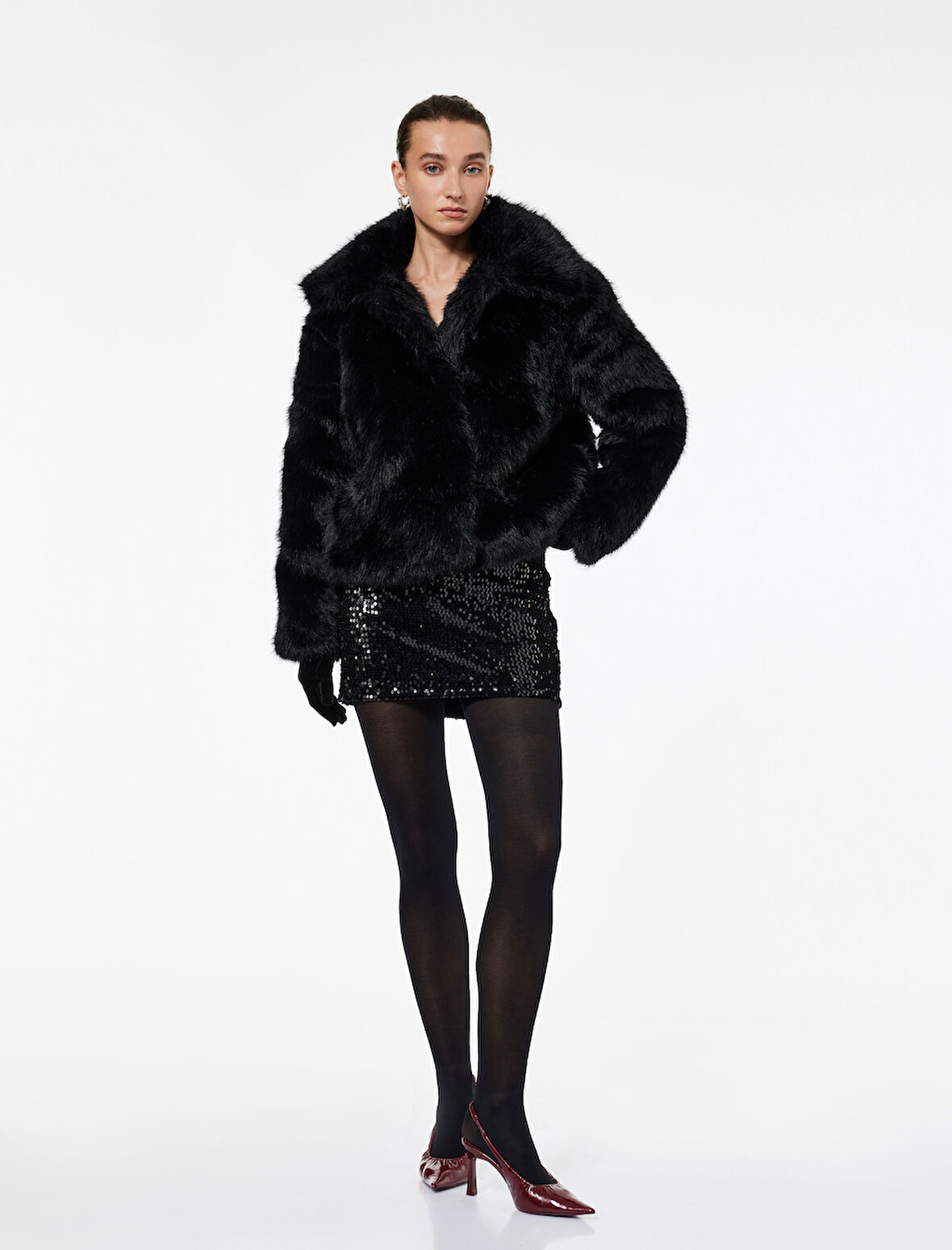 Pullu Payetli Normal Bel Mini Etek