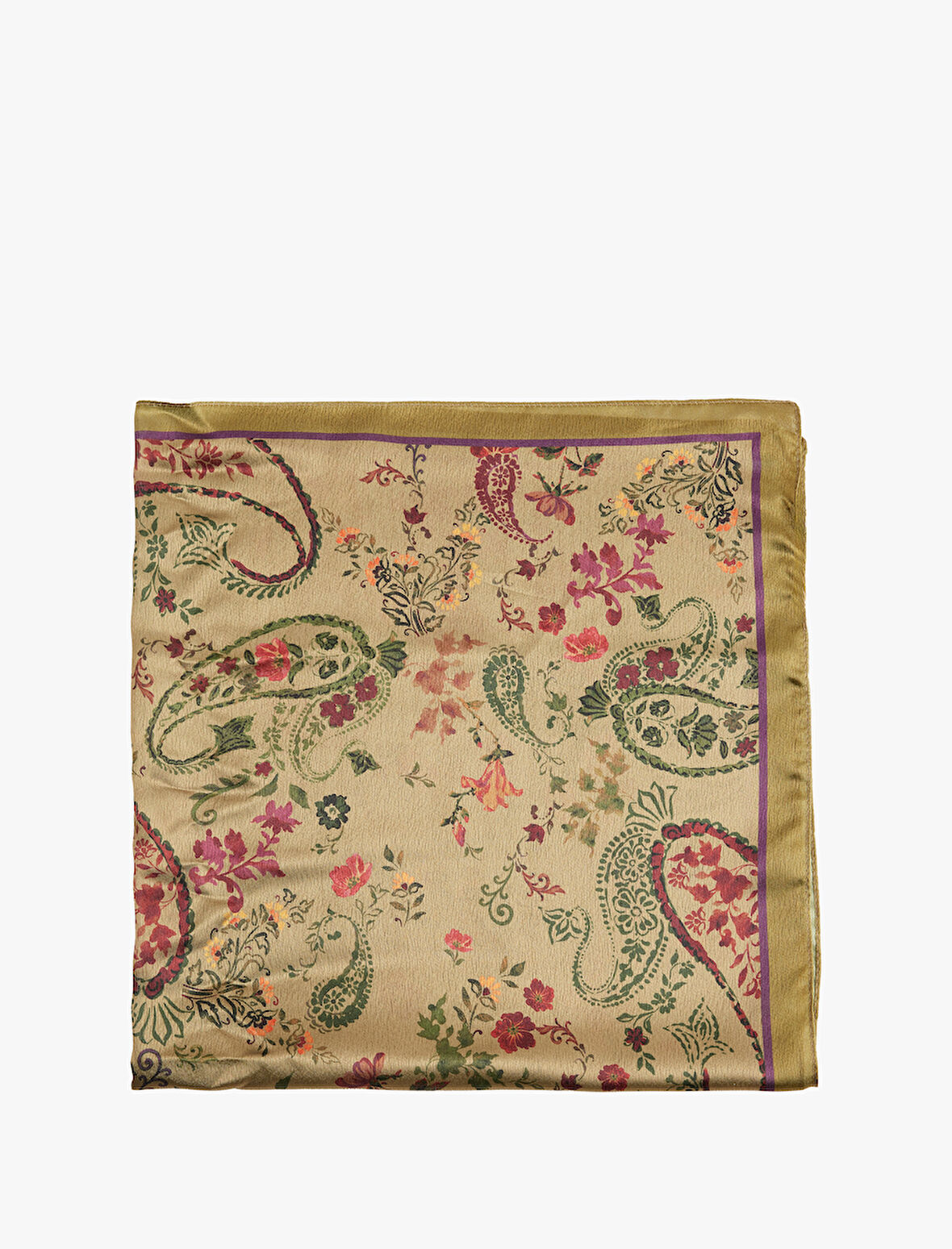 Çiçek Desenli Saten Kare Şal