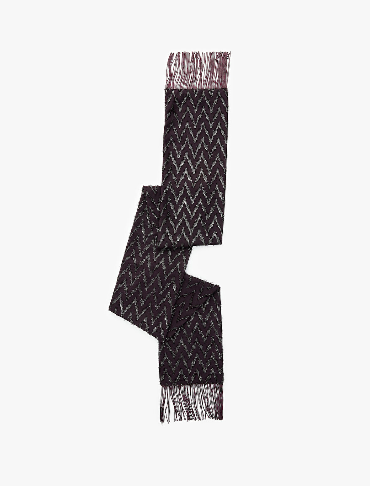Püsküllü Zikzak Desenli Simli Uzun Atkı