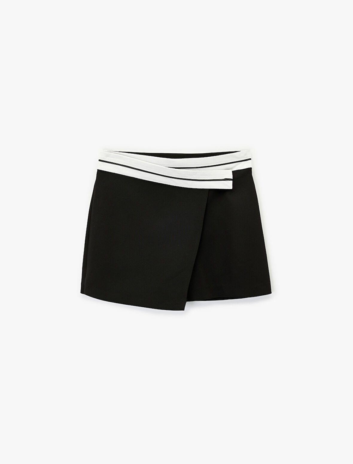 Çizgili Kemer Detaylı Asimetrik Kesim Mini Şort Etek