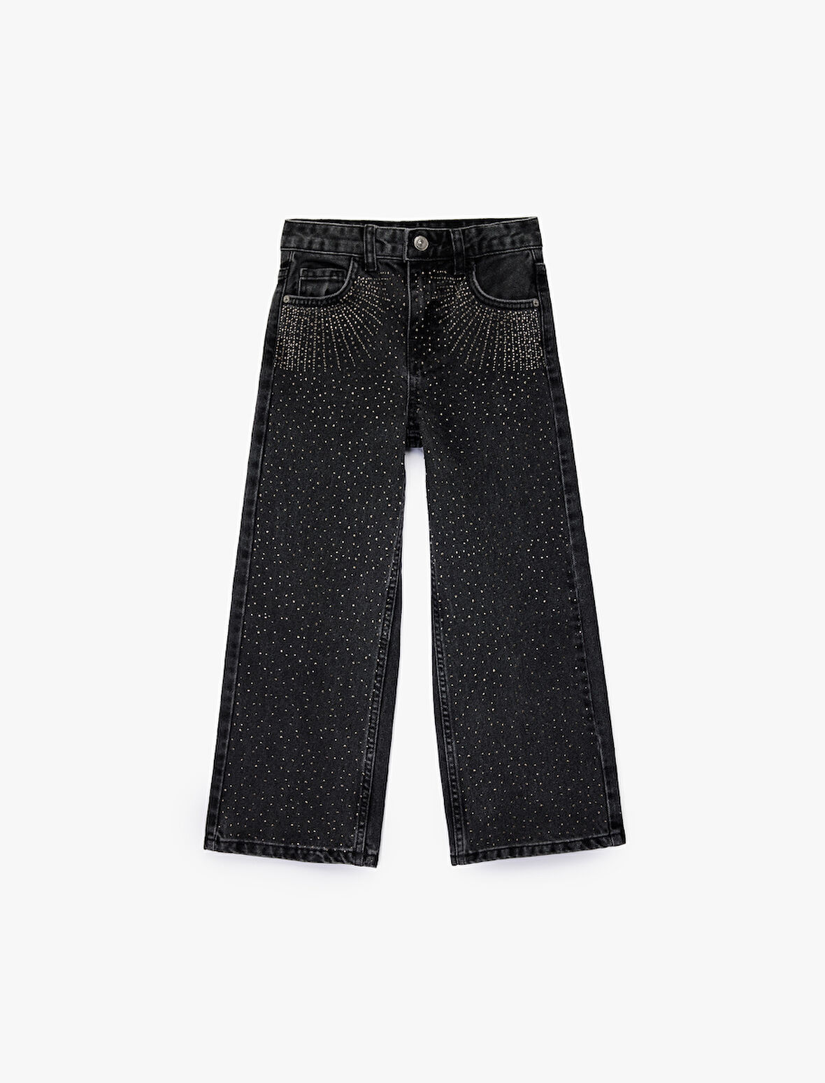 Pamuklu Taş Detaylı Geniş Paça Denim Pantolon