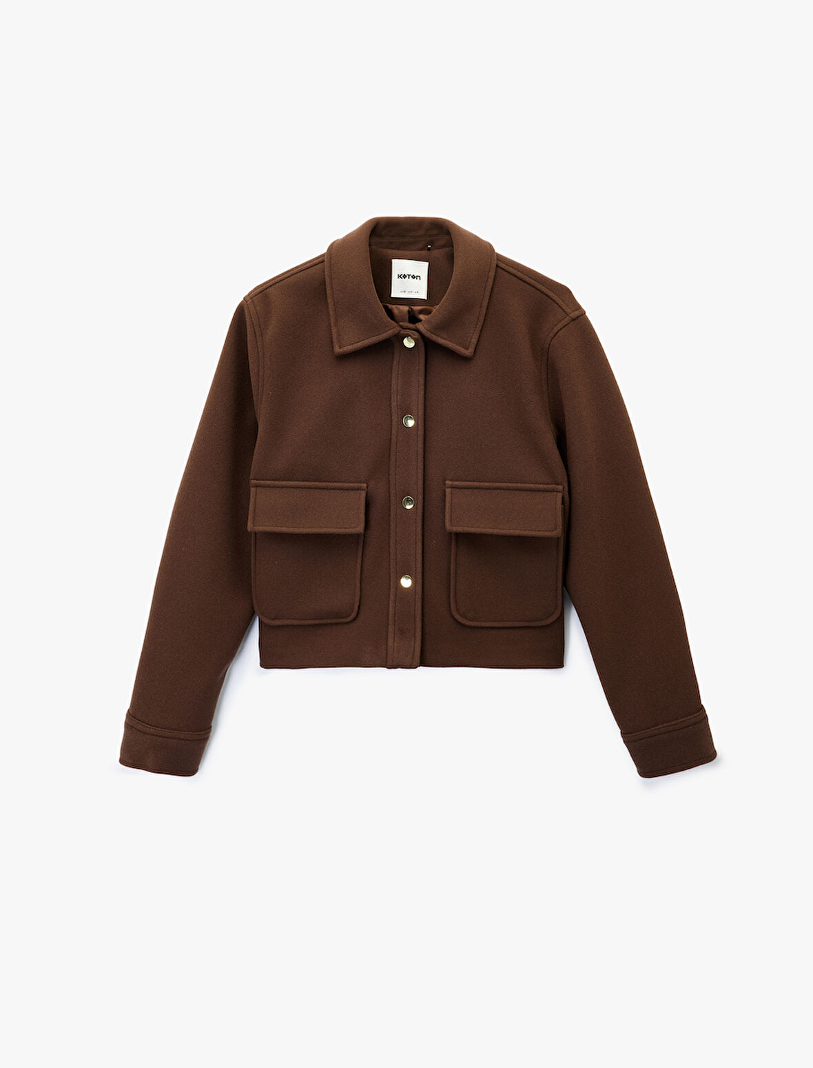 Uzun Kollu Cepli Düğmeli Kısa Kaşe Mont