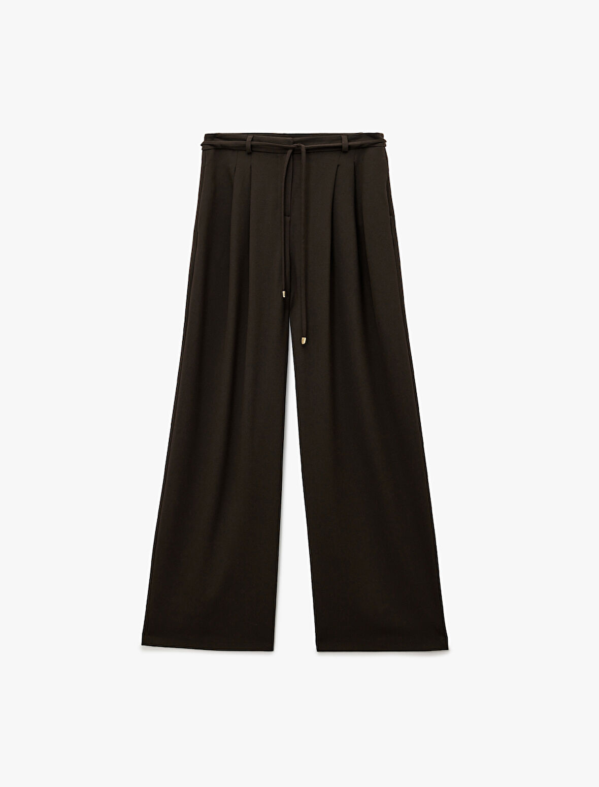 Pile Detaylı Cepli Kemerli Geniş Paça Palazzo Pantolon