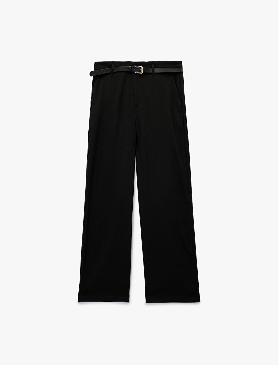 Kemer Detaylı Cepli Geniş Paça Viskon Karışımlı Kumaş Pantolon