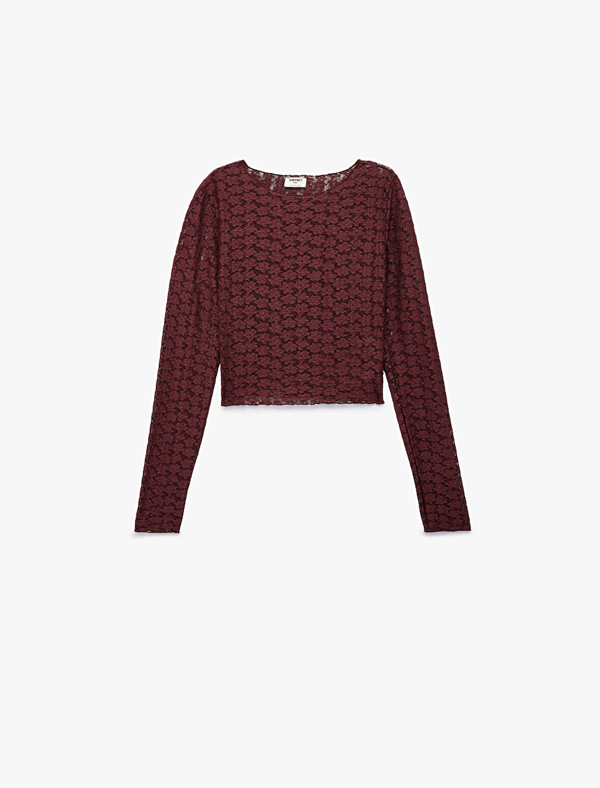 Uzun Kollu Bisiklet Yaka Dantel Crop Bluz