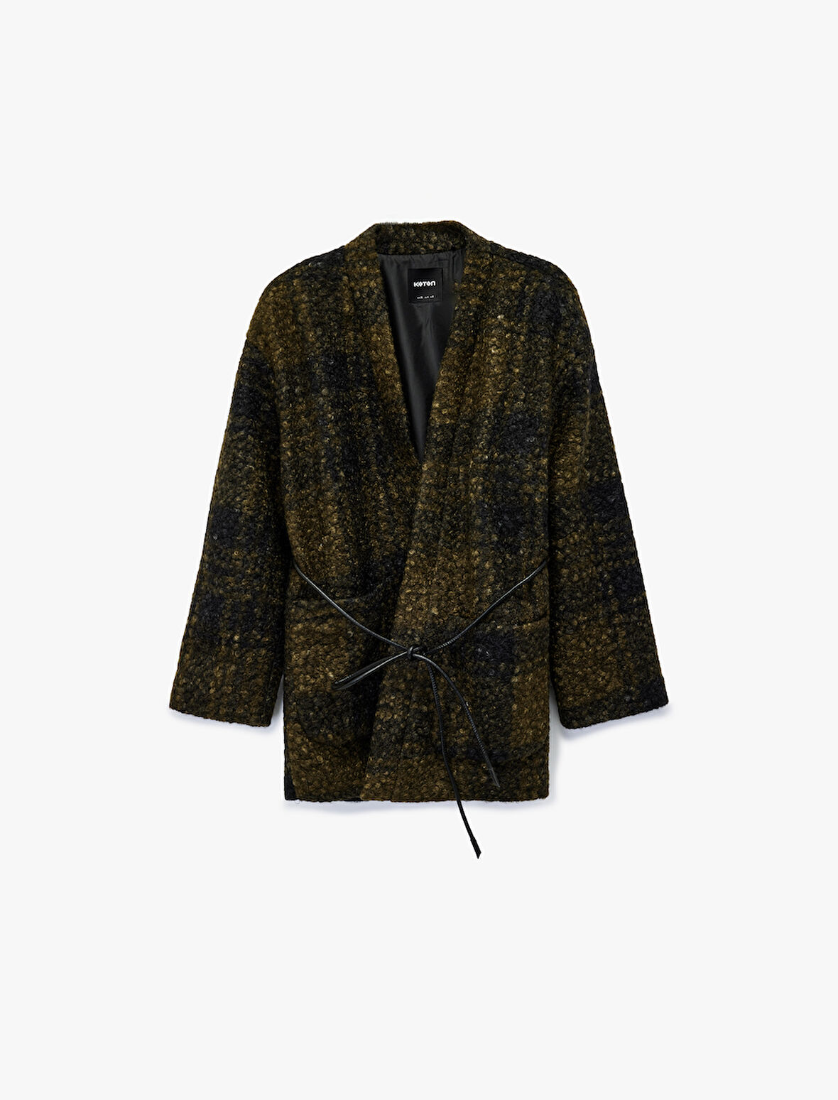 Uzun Kollu Kruvaze Buklet Kemerli Ekose Buklet Kaban