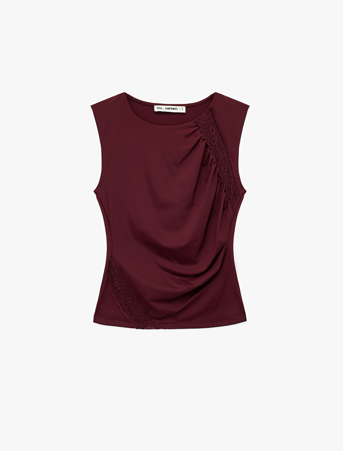 Slim Fit Kayık Yuvarlak Yaka Dantel Detaylı Kolsuz Bluz