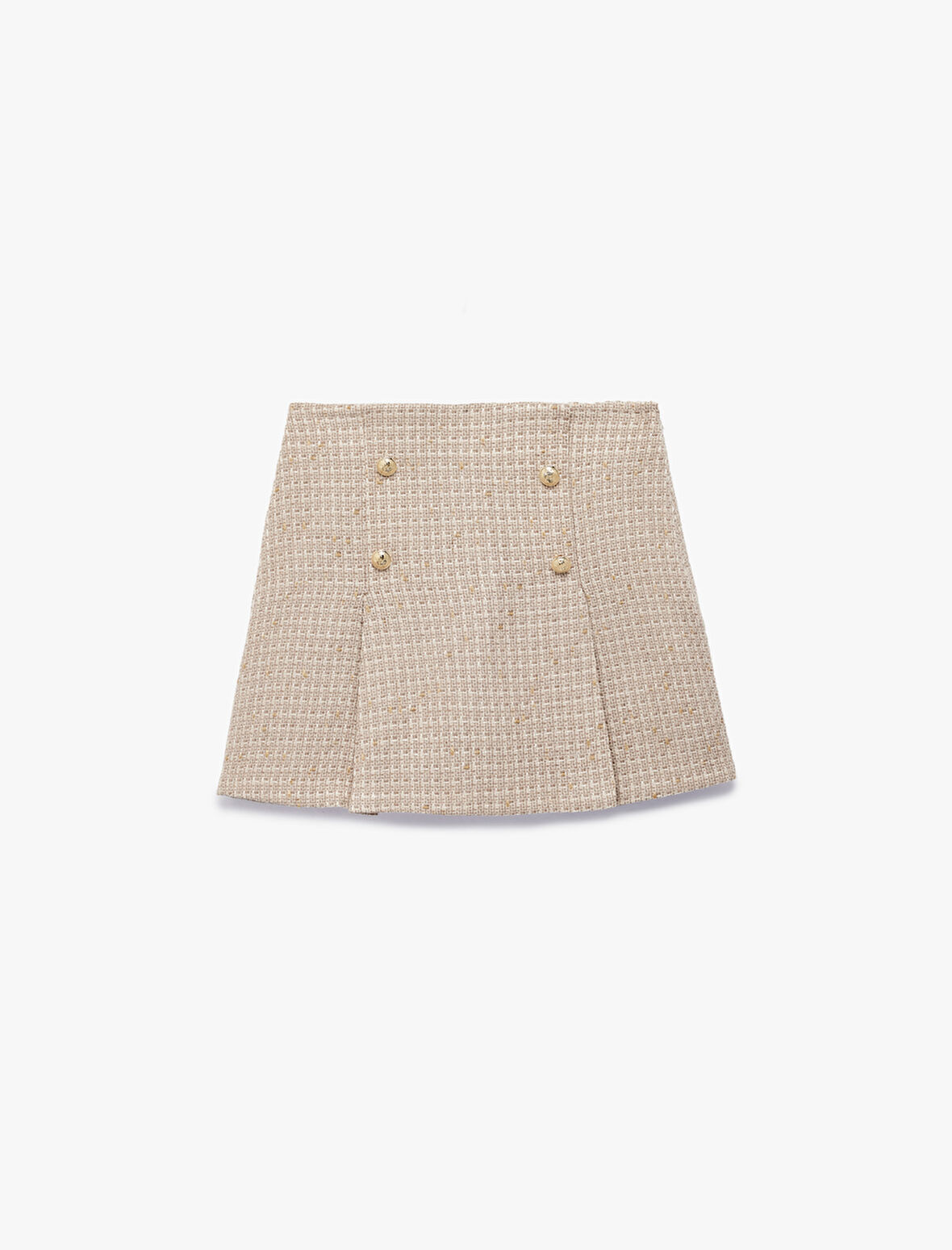 Kareli Düğme Detaylı A Kesim Mini Etek
