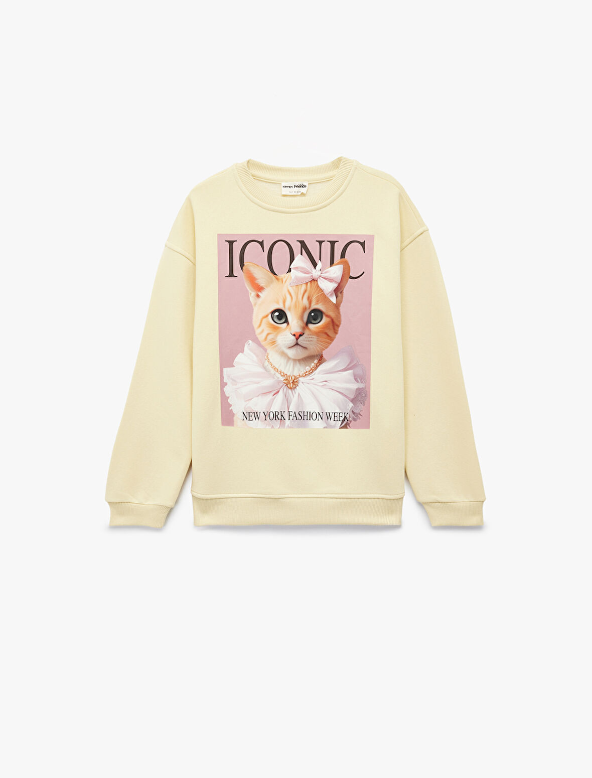 Uzun Kollu Bisiklet Yaka Oversize Kedi Baskılı Sweatshirt
