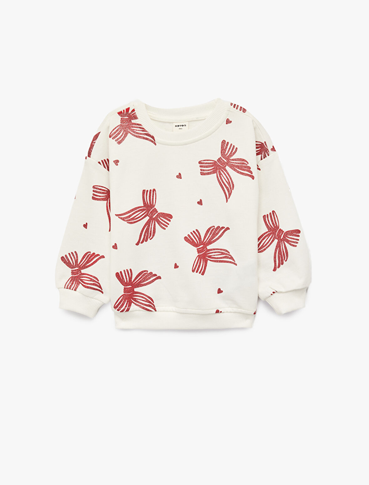 Fiyonk Baskılı Uzun Kollu Bisiklet Yaka Pamuklu Sweatshirt