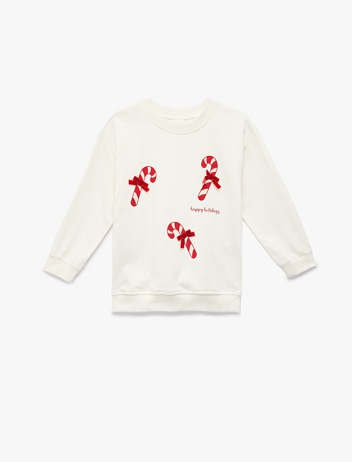 Uzun Kollu Şardonlu Bisiklet Yaka Yılbaşı Temalı Baskılı Pamuklu Sweatshirt